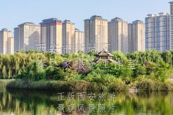 秋天的中国陕西西安汉城湖景观风景