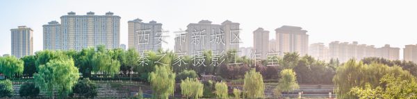 中国陕西省西安汉城湖公园秋天的美丽风景与景观全景图