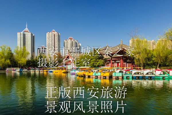 春天的中国陕西西安丰庆公园景观风景